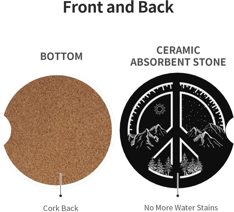 CTVSLFU Absorbent Car Coasters for Cup Holders, 2 Pack Universal Anti Slip Ceramic Cup Coaster for Women Men 2.56 Inch Car Interior Accessories - Peace Mountain 017 - Image 2